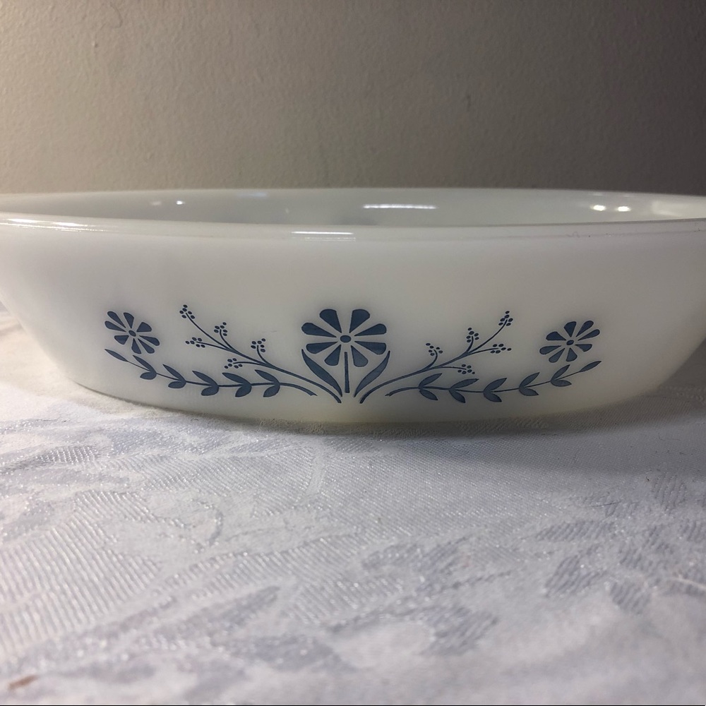 Vintage Milk Glass blue floral divided dish